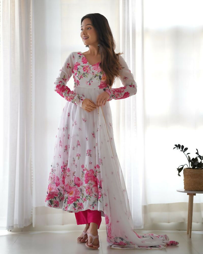 Joban Fashion White Kurta Set Organza Sequin Embroidery Work - Distacart