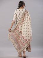Juniper Women's Beige Cambric Floral Placement Printed Straight Fit Kurta Sets - Distacart