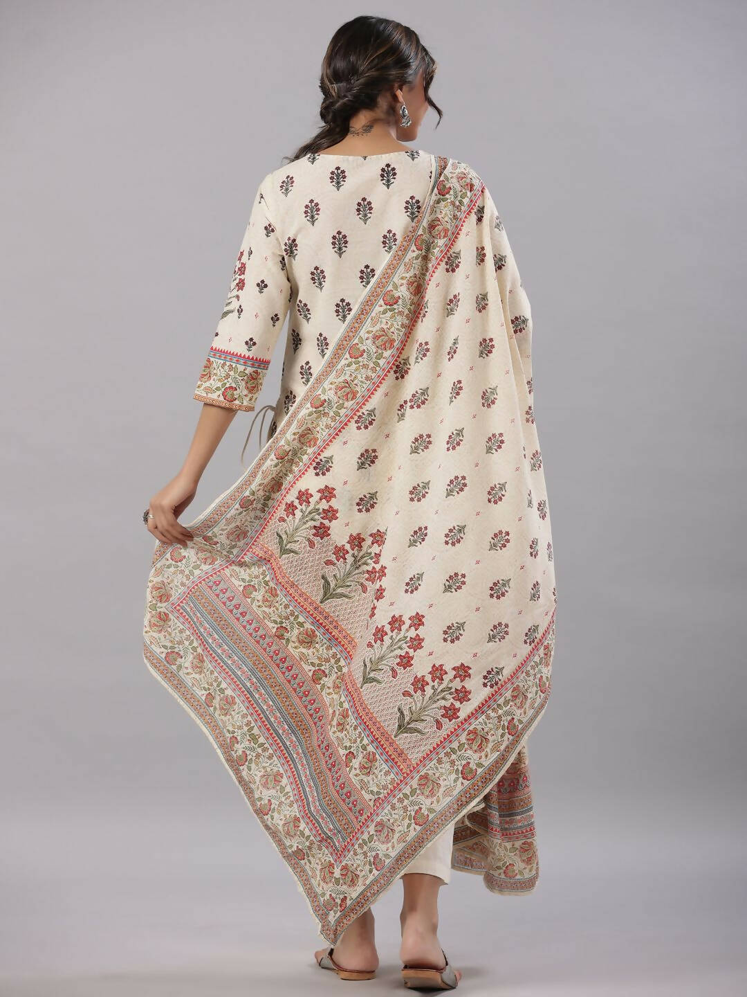 Juniper Women's Beige Cambric Floral Placement Printed Straight Fit Kurta Sets - Distacart