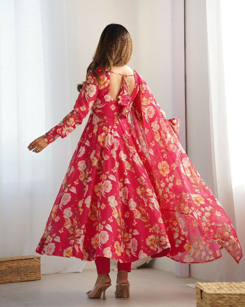 Joban Fashion Pink Kurta Set Organza Sequin Embroidery Work - Distacart