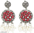 Tehzeeb Creations Women's Maroon Colour Meenakari Necklace Set With White Pearl