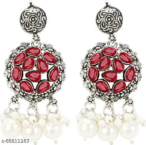 Tehzeeb Creations Women's Maroon Colour Meenakari Necklace Set With White Pearl