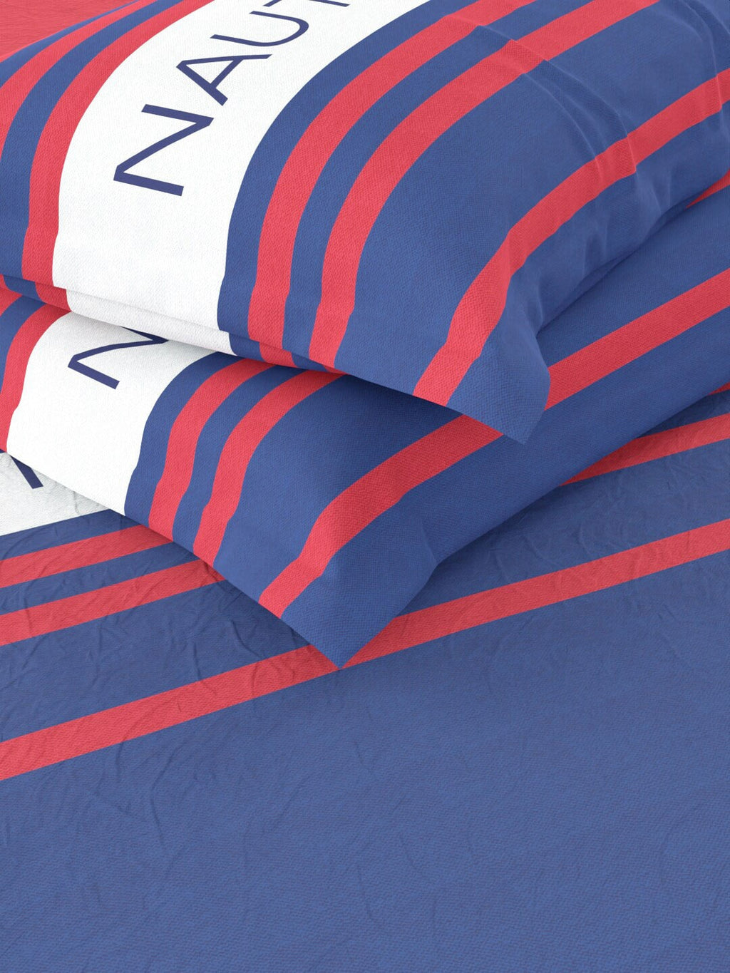 Nautica Bradford Red & Blue Striped 160 TC Pure Cotton King Bedsheet & 2 Pillow Covers