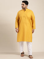 Sojanya Plus Size Men Mustard Yellow Pure Cotton Kurta