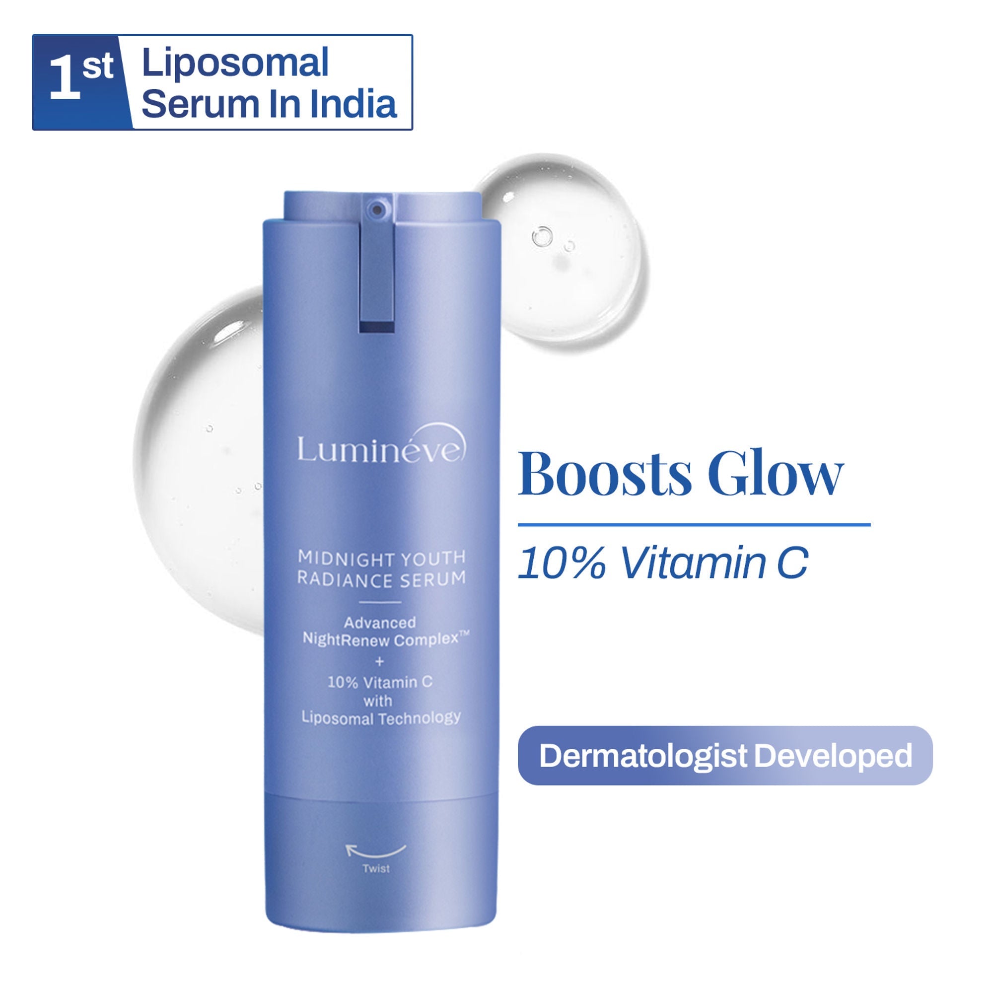 Lumineve 10% Vitamin C Face Serum for Bright, Even-Toned Skin with Advanced NightRenew Complex