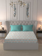 MYTRIDENT Orange Blue Ethnic Motifs Pure Cotton 120 TC Queen Bedsheet With 2 Pillow Covers