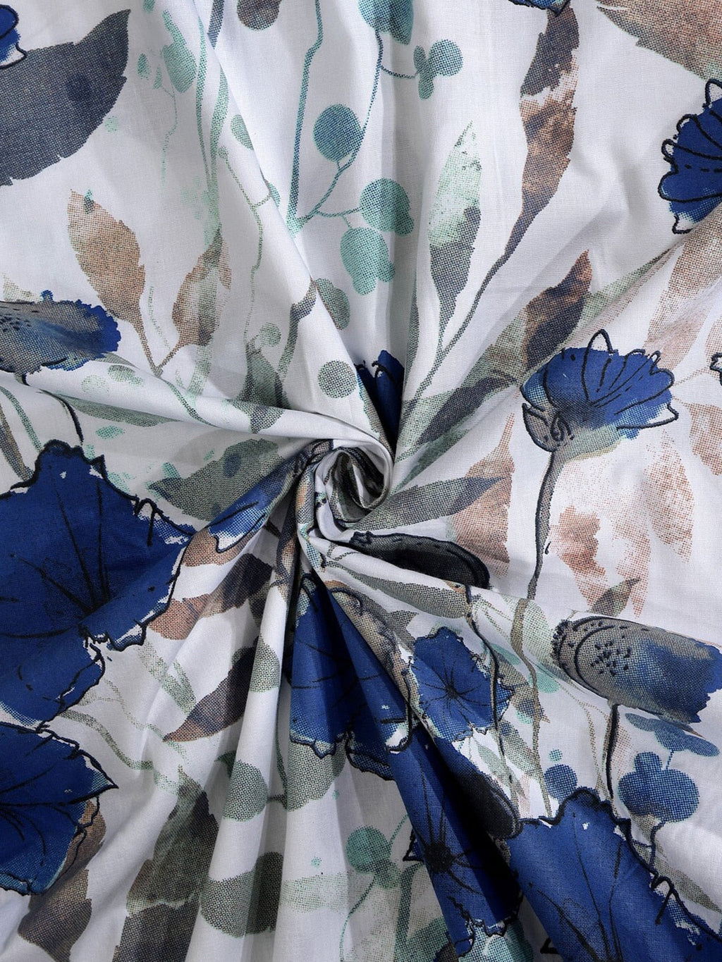 BOMBAY DYEING Blue & White Floral Cotton 144 TC King Bedsheet With 2 Pillow Covers
