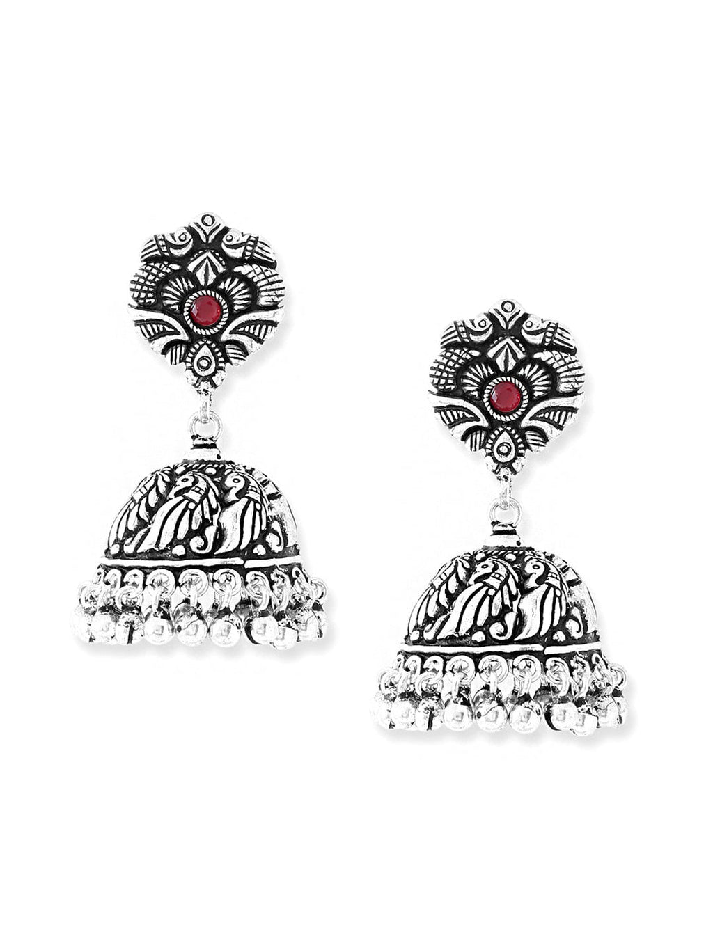 Yellow Chimes Silver-Plated Kolhapuri Peacock Design Jhumkas Earrings - Distacart
