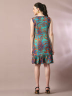 Myshka Women's Multi Printed Round Neck Fit and Flare Party Dress - Distacart