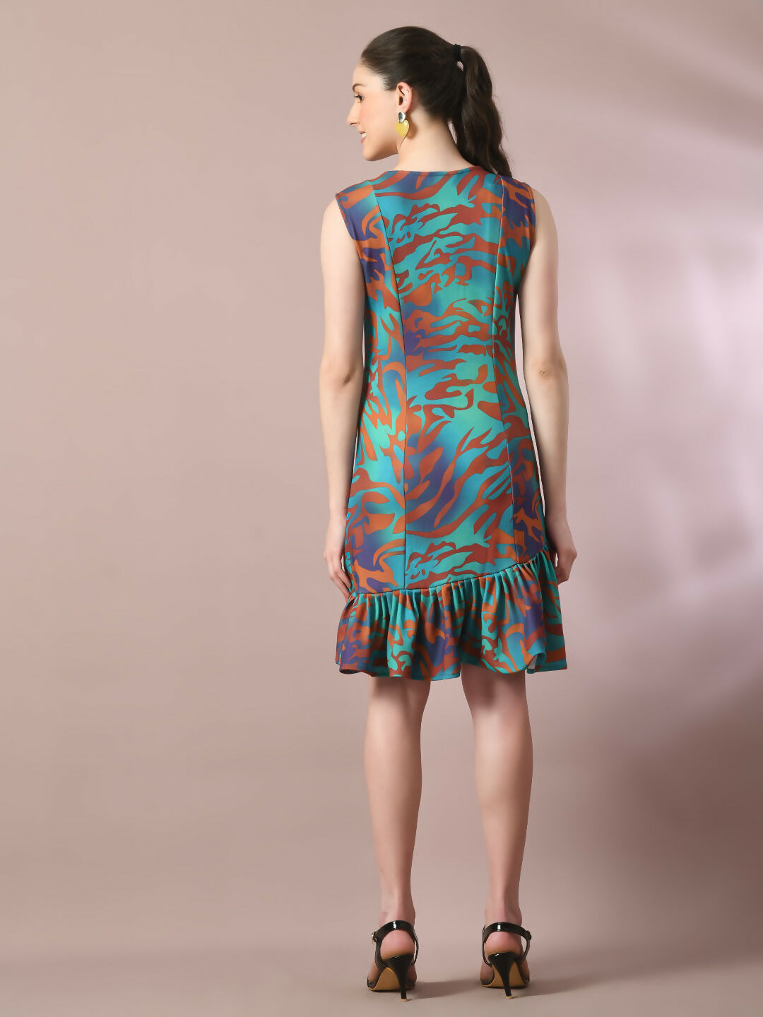 Myshka Women's Multi Printed Round Neck Fit and Flare Party Dress - Distacart