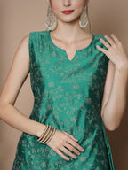 Myshka Women's Teal Floral Printed Gown Dress - Distacart
