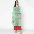 Cheera Hand Block Print Light Green Anarkali Kurta (MAAI-064K)