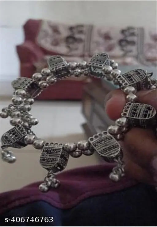Tehzeeb Creations Women's Silver Colour Oxidised Bangles - Distacart