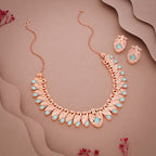 Tehzeeb Creations Rose Gold Sky Blue Colour Necklace With Pair Of Earrings