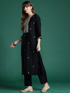 Indo Era Ethnic Motifs Zari Embroidered Liva Kurta With Trousers & Dupatta - Distacart