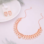 Tehzeeb Creations Rose Gold White Colour Necklace With Pair Of Earrings