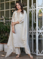 Vellora Viscose Chanderi White Festival Wear Sequins Work Readymade Suit - Distacart