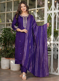 Vellora Viscose Chanderi Purple Festival Wear Sequins Work Readymade Suit - Distacart