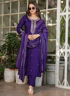 Vellora Viscose Chanderi Purple Festival Wear Sequins Work Readymade Suit - Distacart