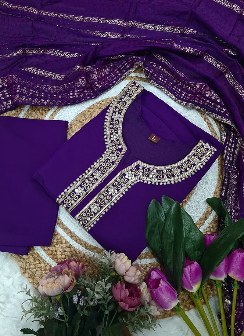 Vellora Viscose Chanderi Purple Festival Wear Sequins Work Readymade Suit - Distacart