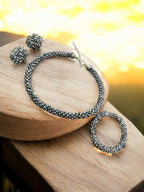 Inhanns Complete Look Crystal Statement 3-Piece Set (Adjustable Necklace + Earrings + Adjustable Bangle ) - Silver