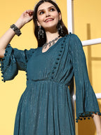 InWeave Teal Lurex Dress With Lace - Distacart