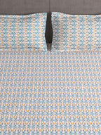 Story@home Tango Blue & White Printed 240 TC King Bedsheet with 2 Pillow Covers