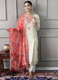 Vellora Pv Chanderi White Casual Wear Embroidery Work Readymade Suit - Distacart