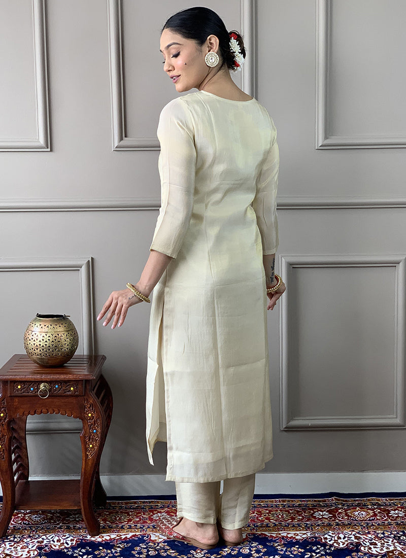 Vellora Pv Chanderi White Casual Wear Embroidery Work Readymade Suit - Distacart