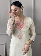 Vellora Pv Chanderi White Casual Wear Embroidery Work Readymade Suit - Distacart