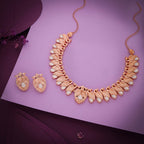 Tehzeeb Creations Rose Gold White Colour Necklace With Pair Of Earrings