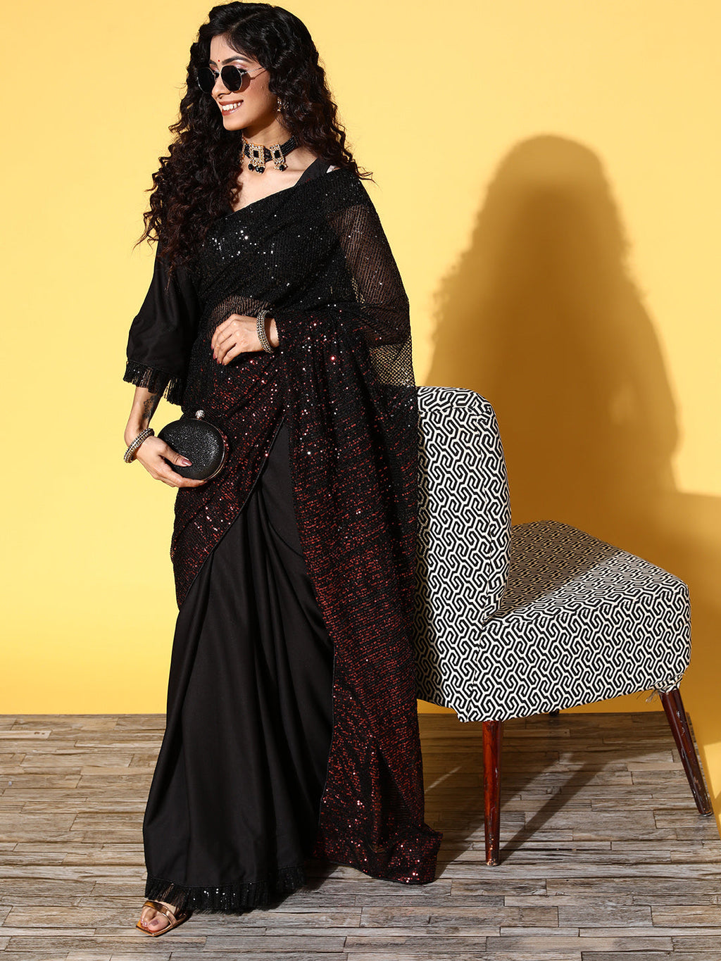 Tikhi Imli Woman Embellished Sequinned Satin Saree - Distacart