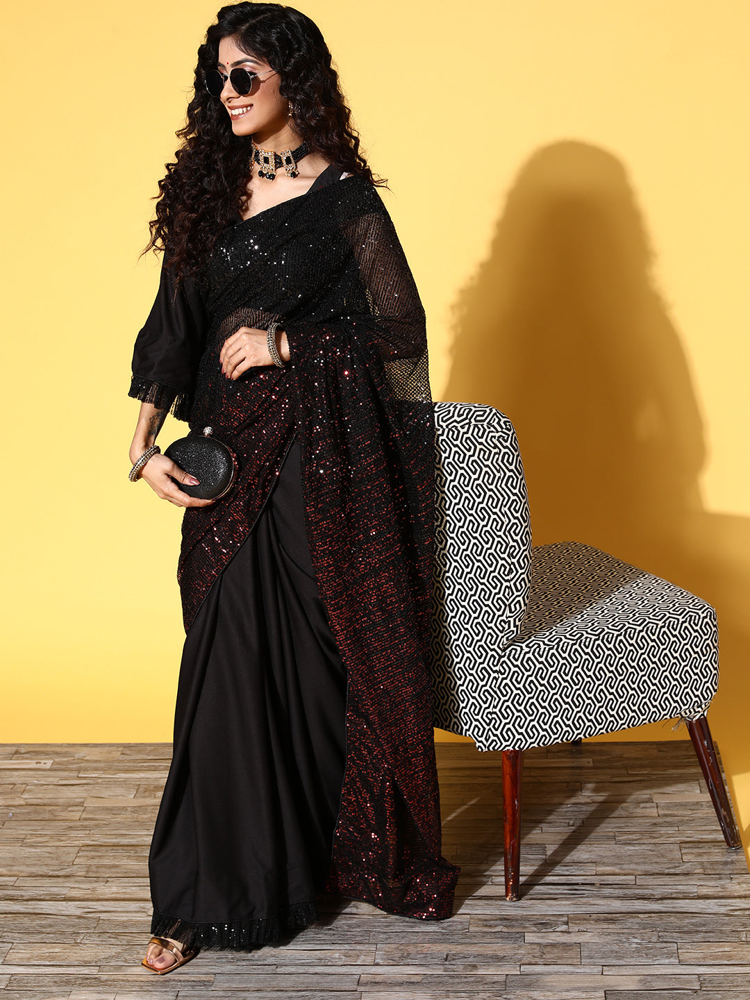Tikhi Imli Woman Embellished Sequinned Satin Saree - Distacart