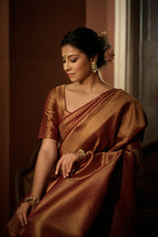 Vardha Rosewood Maroon Golden Zari Kanjeevaram Silk Saree