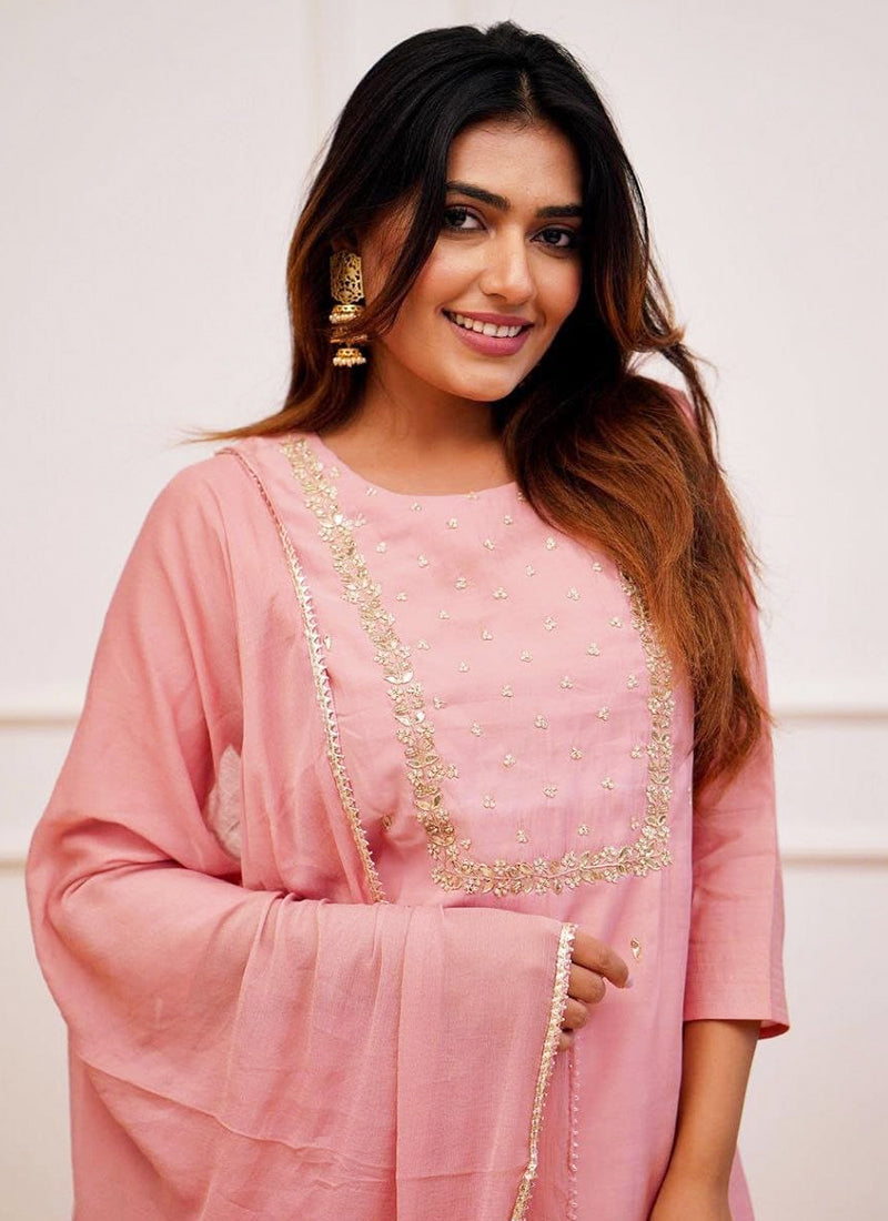 Vellora Rayon Slub Light Pink Casual Wear Embroidery Work Readymade Kurti Set - Distacart