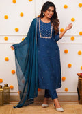 Vellora Rayon Slub Navy Blue Casual Wear Embroidery Work Readymade Kurti Set - Distacart