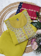 Vellora Viscose Chanderi Yellow Festival Wear Embroidery Work Readymade Suit - Distacart