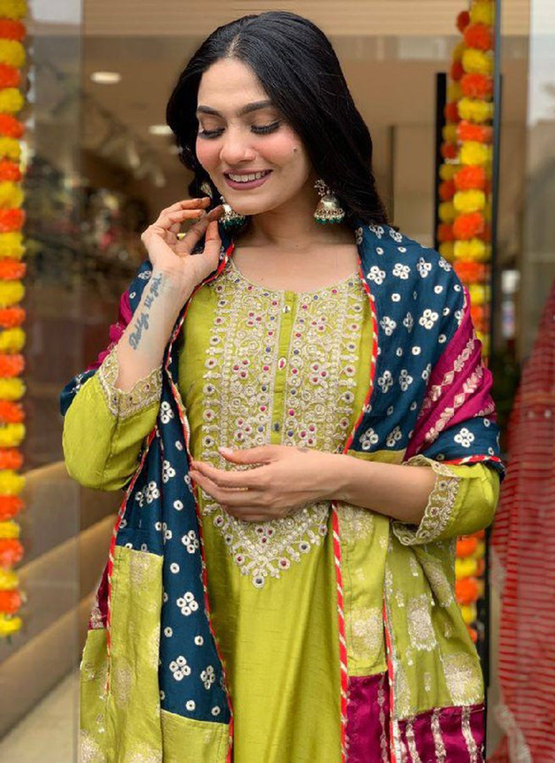 Vellora Viscose Chanderi Yellow Festival Wear Embroidery Work Readymade Suit - Distacart