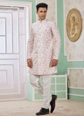 Raivat Ethnic Banarasi Jacquard Embroidery Indo Western Sherwani In Pink Colour