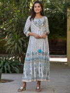 Juniper Blue Ethnic Motif Printed Flared Shantoon Maxi Dress With Beads & Sequins Work - Distacart