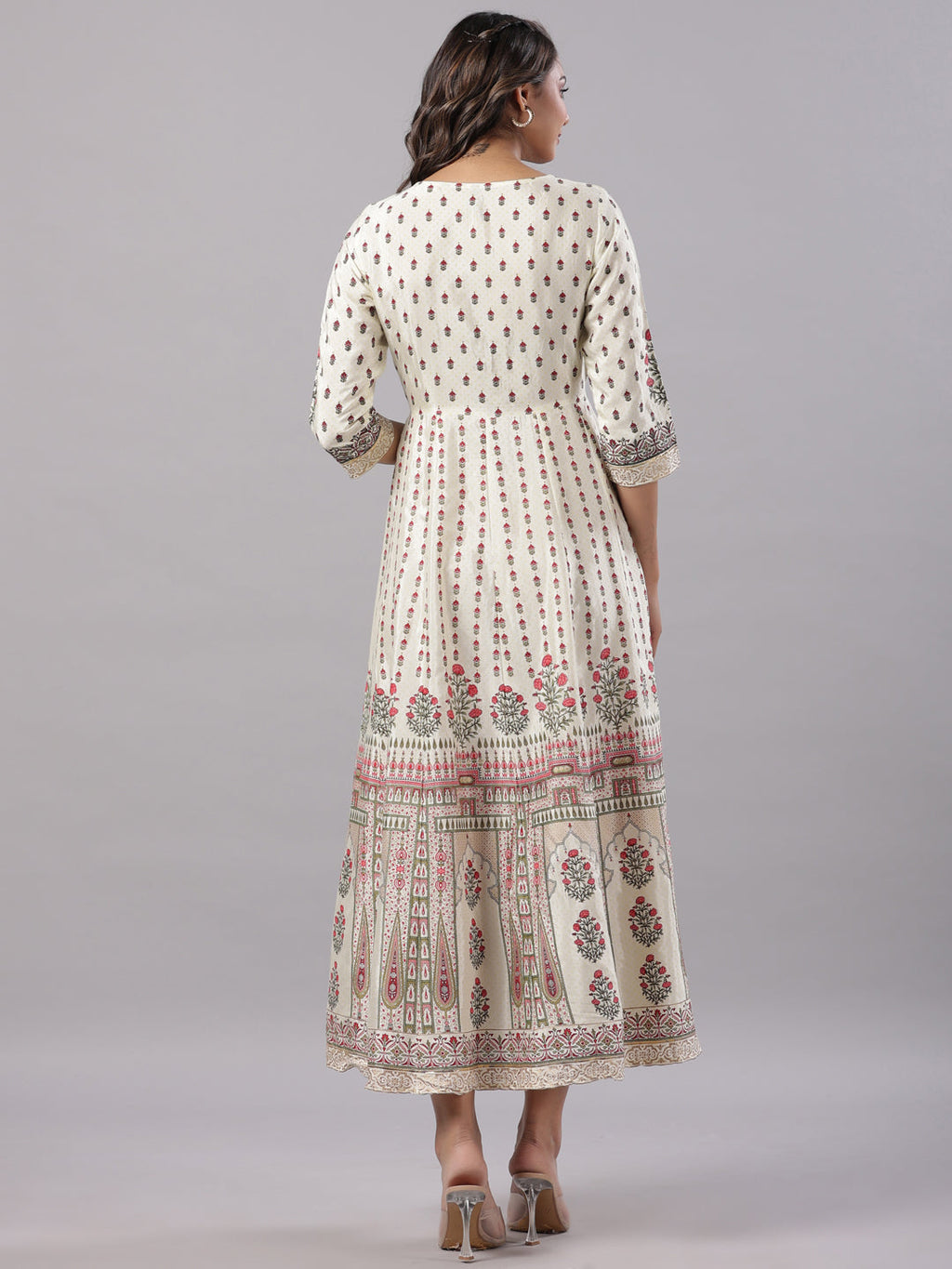 Juniper Yellow Ethnic Motif Printed Flared Shantoon Maxi Dress With Beads & Sequins Work - Distacart