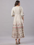 Juniper Yellow Ethnic Motif Printed Flared Shantoon Maxi Dress With Beads & Sequins Work - Distacart