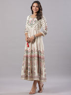 Juniper Yellow Ethnic Motif Printed Flared Shantoon Maxi Dress With Beads & Sequins Work - Distacart