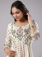 Juniper Yellow Ethnic Motif Printed Flared Shantoon Maxi Dress With Beads & Sequins Work - Distacart