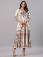 Juniper Yellow Ethnic Motif Printed Flared Shantoon Maxi Dress With Beads & Sequins Work - Distacart