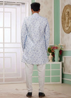 Raivat Ethnic Banarasi Jacquard Embroidery Indo Western Sherwani In Blue Colour