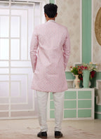 Raivat Ethnic Banarasi Jacquard Embroidery Indo Western Sherwani In Pink Colour