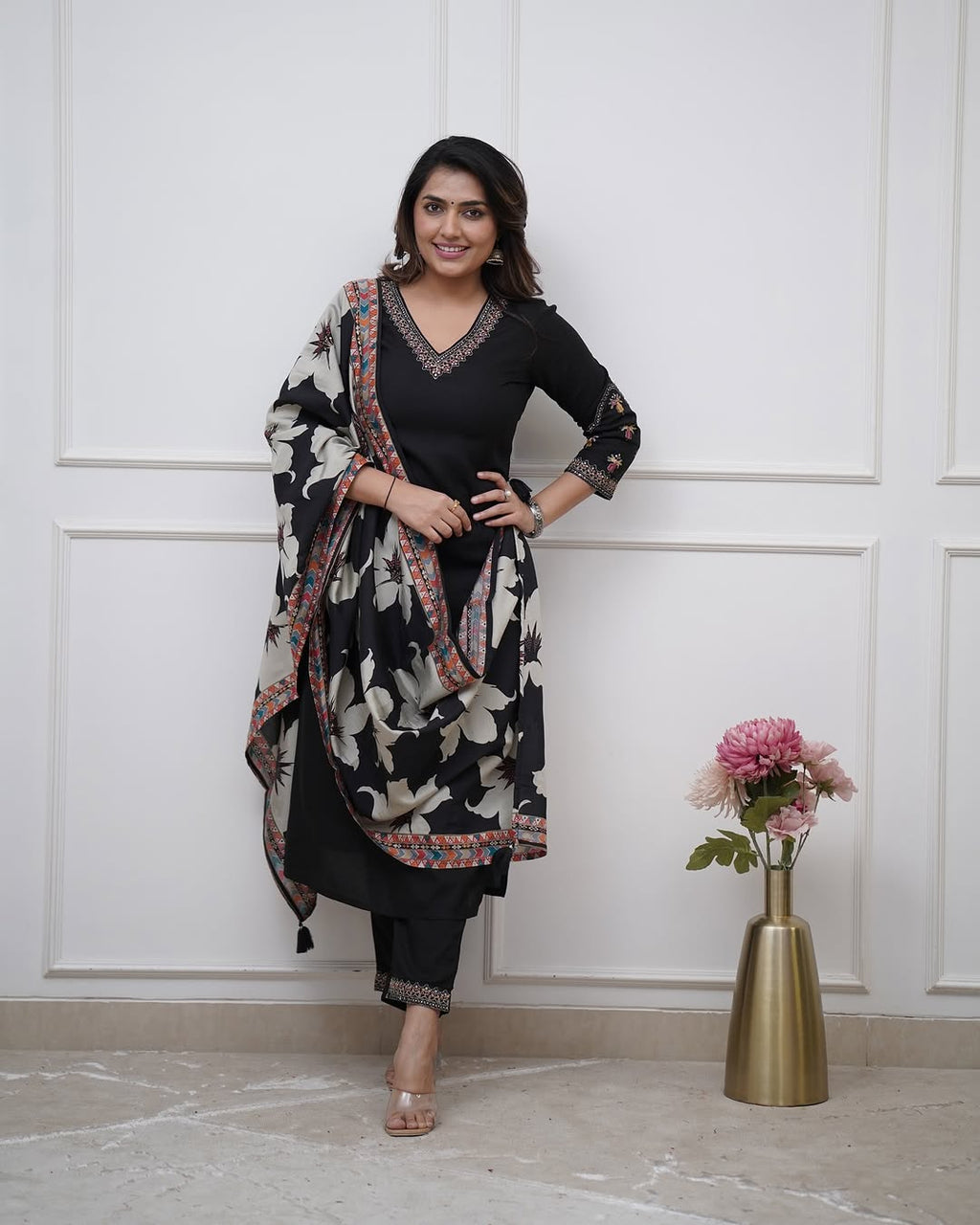 Vellora Viscose Silk Black Daily Wear Sequins Work Readymade Kurti Set - Distacart
