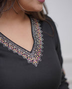 Vellora Viscose Silk Black Daily Wear Sequins Work Readymade Kurti Set - Distacart