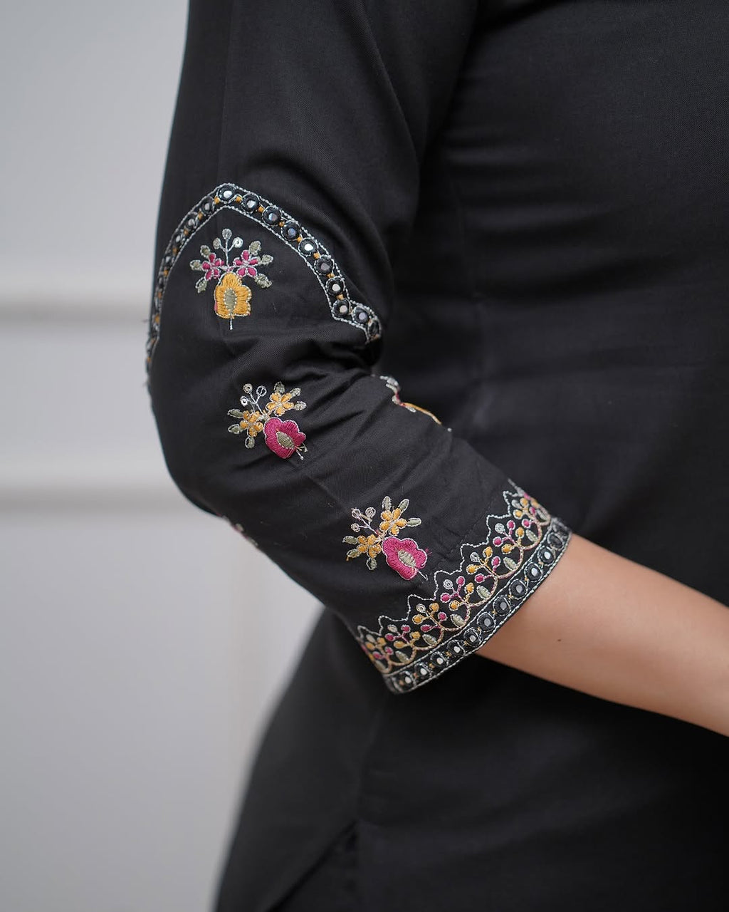 Vellora Viscose Silk Black Daily Wear Sequins Work Readymade Kurti Set - Distacart